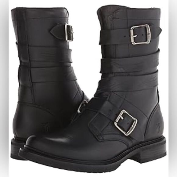 FRYE Veronica black leather combat Tanker Moto Boot 7 - Picture 3 of 17